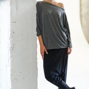 Loose Gray Тop / Oversized Cotton Blouse / Casual..