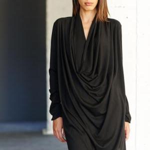 Black Drape Tunic / Reversible Black Dress / Long..