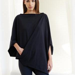 Twisted Black Top/ Oversized Asymmetrical Top/..