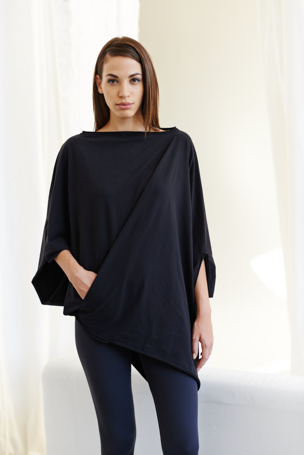Twisted Black Top/ Oversized Asymmetrical Top/ Loose Black Top/ Casual Cotton Blouse By Arya Sense